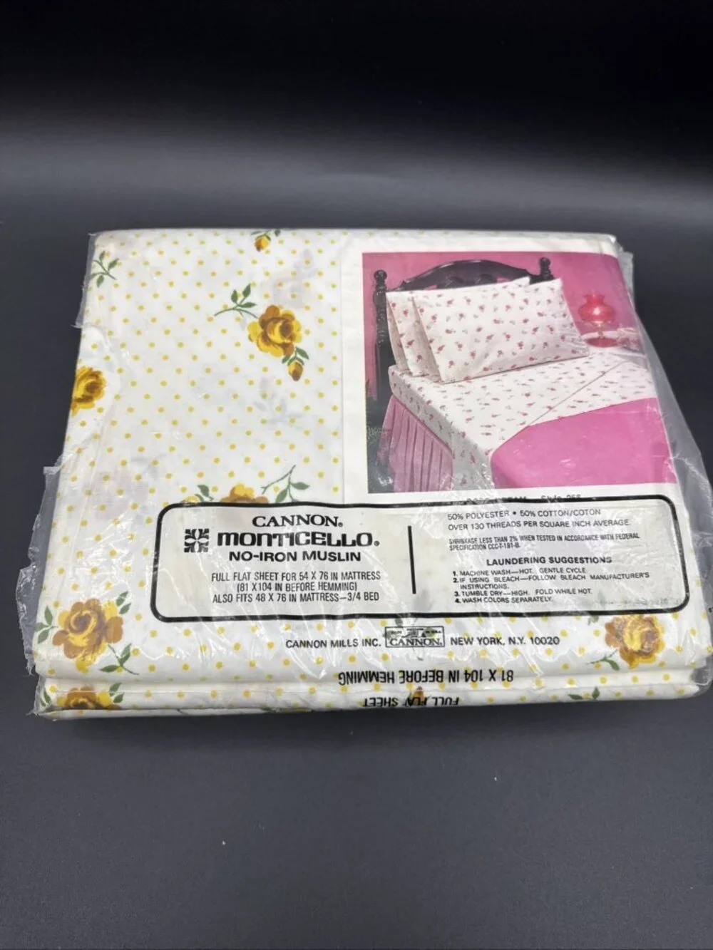 Vintage Cannon Monticello 2 Full Flat Sheets  Floral Yellow Polka Dot RoseUSA